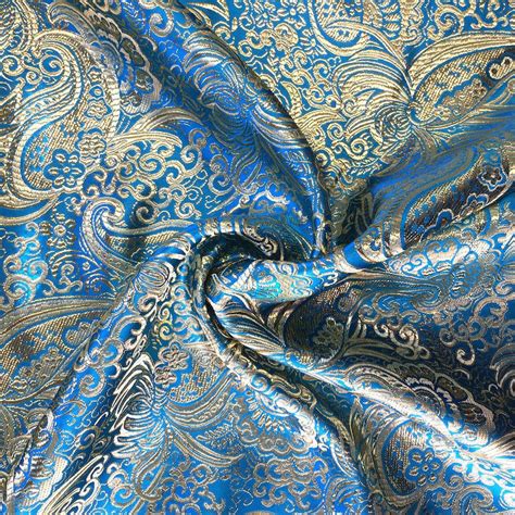 Silver Metallic Blue brocade/Jacquard by the yard or 5 Yards